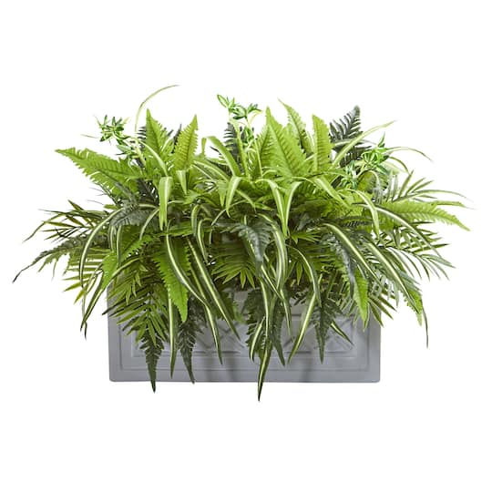 22" Mixed Greens & Fern Plant in Stone Planter